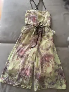 花柄薄緑色オールインワンのサムネイル