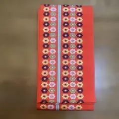 ＊特売品8＊　半幅交織帯　民芸　菊花繋ぎ縞　厚手生地