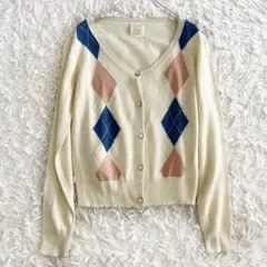 シークレットハニー ハートボタン アーガイル カーディガン ホワイト
