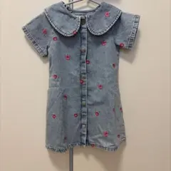 最終値下げ！ZARA キッズ デニムワンピース 花柄刺繍 110cmのサムネイル
