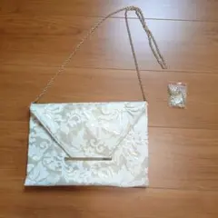 アイボリー 花柄刺繍 パーティーバッグ