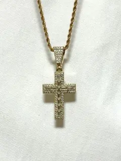 金色クリスタル装飾十字架ネックレス