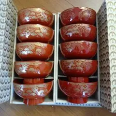 朱塗 汁椀 5客セット 金彩 松模様 和食器 漆器風のサムネイル