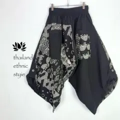 【新品】和柄サルエルパンツ 　雲文　青海波　男女兼用　87丈　ブラック　F739