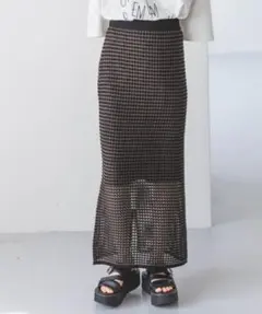 メッシュ タイトスカート ロング丈 ブラックのサムネイル