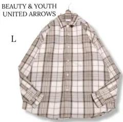 【BEAUTY&YOUTH】　長袖　シャツ　ベージュ　メンズ　古着　L　チェック