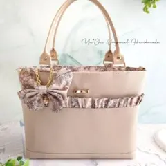 フェイクレザー×ウォールナッツ あおりポケット付きトートバッグ✩.*˚