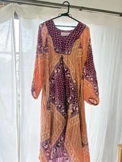 Sara Mallika ]ティアードワンピース ピンク ロングフレア 裏地付