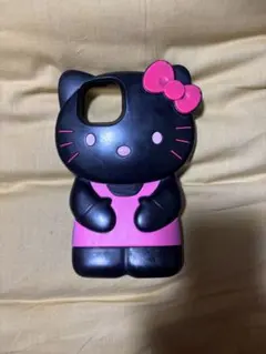 日焼けキティ ソフトケース 黒ピンク iPhone15