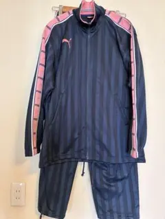 PUMA ストライプジャージ上下セット ネイビー×ピンク
