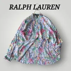 超希少 ローレン ラルフ ローレン バンドカラー 長袖 コットン シャツ 花柄