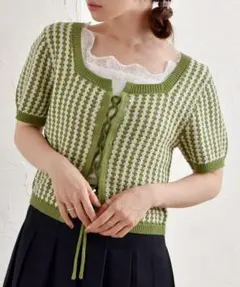 新品 定価2750円 ems excite スクエア ニット 柄NTPO 半袖