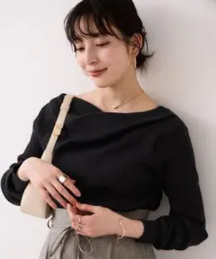 VIS ドレープオフショルダーリブニット