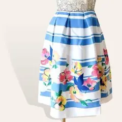 ♥️美品 チェスティ フラワー バタフライ柄 ボーダー フレアスカート 0・XSのサムネイル