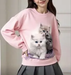 SHEIN ティーンカジュアル キャット 猫 ベビーピンク 146〜152㎝