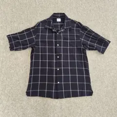 coen 半袖シャツ チェック ネイビー M 開襟 夏 メンズ