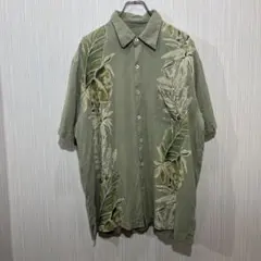 オリーブグリーン ハワイアンプリント 半袖シャツ HILOHATTIE シルク