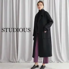 STUDIOUS ウール ビッグカラーコート 黒 サイズ1 ロングコート