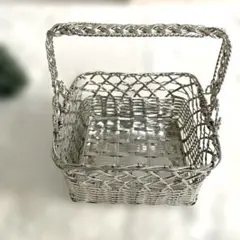 銀仕上げ手編みバスケット 美品未使用品　WAKO
