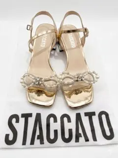 STACCATO パール ビジュー リボン サンダル ゴールドのサムネイル