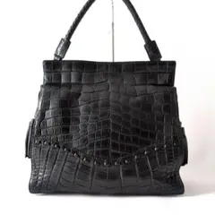 最高級 定価84万✨JRA認定 クロコダイル センター取り ハンドバッグ 黒