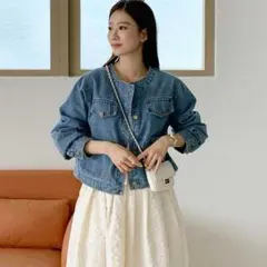 ライトブルー　デニムジャケット レディース カジュアル / ガーリー　全シーズン