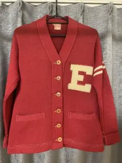 【50s-60s】ヴィンテージ レタードカーディガン サガラ刺繍 赤