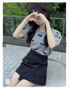 【完売人気商品】シアーリボンダイヤ柄ニットトップス FREESIZE