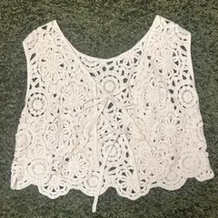 クロシェ編み レースベスト アイボリー リボン ウィッシュコア y2k 韓国っぽ