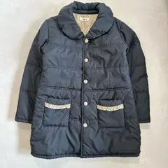 美品✨️中綿コート 150 キッズ ネイビー 裏地ドット柄 丸襟