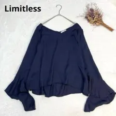 リミットレスラグジュアリー　フレアスリーブ長袖ブラウス　Vネック　ネイビー　F