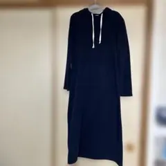 ネイビー フード付き ロングパーカー