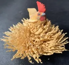 山形米沢市 笹野一刀彫 「鳥の巣篭もり」木製 巣ごもり レトロ 置物 鶏