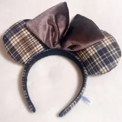 ディズニー カチューシャ ミニー ブラウンチェック柄