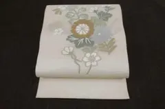 6k1453 名古屋帯 絹 唐織 緑 金色 銀色 赤 紫 青 花柄 和装 着物