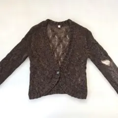 ブラウン 編み込み カーディガン M 森ガール フェアリーグランジ 00s