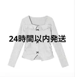 SHEINリボンデザイン グレーリブニット長袖