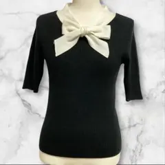 Healthy Karen リブニット リボン付き M ブラック アイボリー