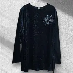 【XL】 花刺繍 長袖チュニック ベルベット レディース トップス チュニック