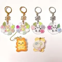 【3点セット】ホイップデコのアニマルクッキーと お花＆くま・パンダのピアス