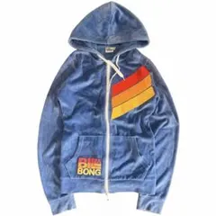 y2k ベロアblue double zip hoodie
