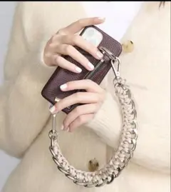 ajew エジュー　スマホ　チェーン　ストラップ　ベージュ