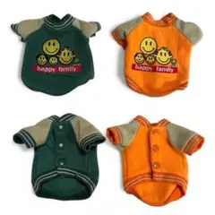 【2枚セット】犬服 SSサイズ ニコちゃん刺繍 フリース スタジャン風 緑＆橙