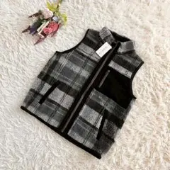 新品未使用『ELLESPORT』ボアフリースベスト　フルジップ　チェック　グレー