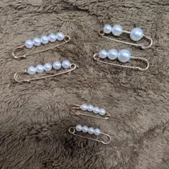 パール装飾のゴールド安全ピンブローチ6点セット