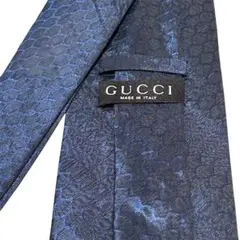 グッチ GUCCI ネクタイ ネイビー ヘキサゴン柄 光沢のサムネイル