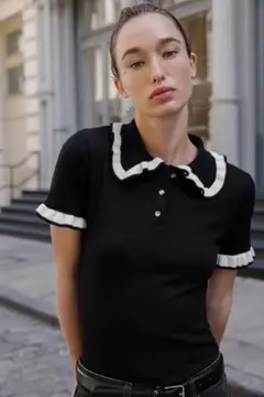 新品未使用　ZARA ビジューポロセーター　Lサイズ