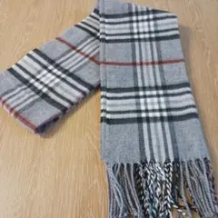 グレー チェック柄 マフラー ウール混紡