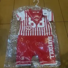 BABYDOLL ストライプロンパース 70cm レッド