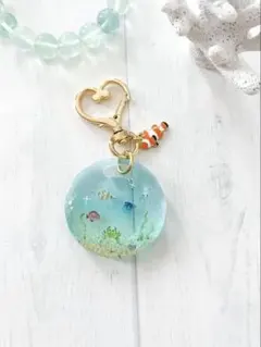 レジンネックレス ペンダント 天然石 オルゴナイト 海 シマエナガ